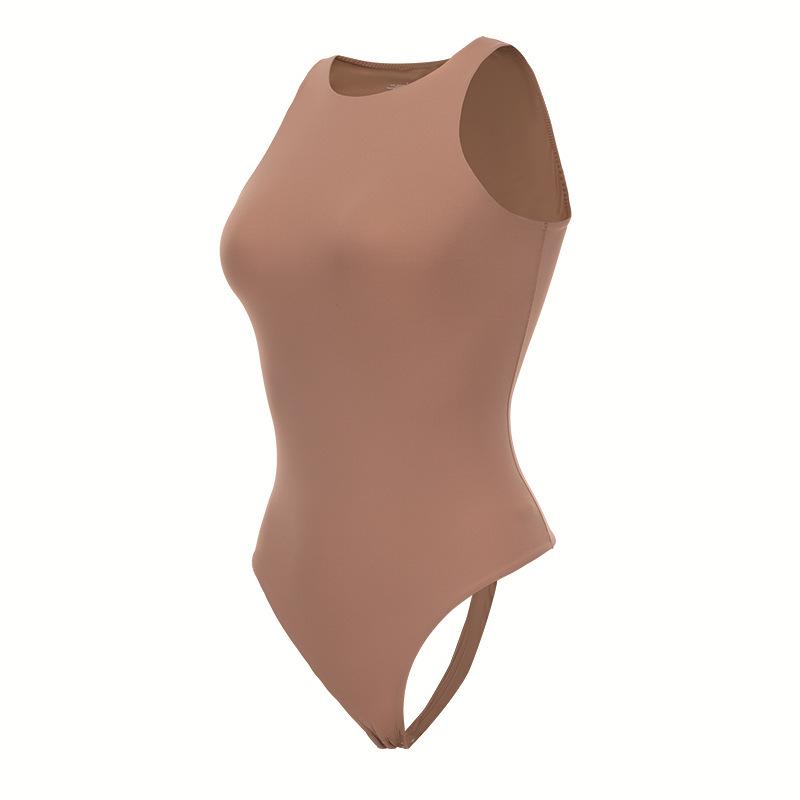 Kardashian Style Double-Layer High-Elastic Tummy-Control Bodysuit with Round Neck