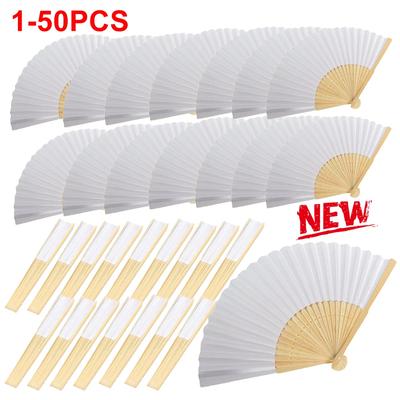 Blank White DIY Paper Decorative Fans Hand Practice Paper Fan Portable Hand-painted Personalized Elegant for Dance Cosplay Props
