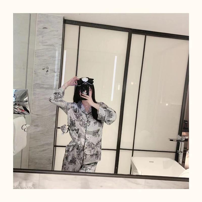 Women's Floral Silk Pajamas - Long-Sleeved, Thin & Stylish Korean Homewear for Spring/Autumn