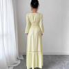 2025 Early Autumn Women's U-neck Long Sleeve Lace Patchwork Waist-Cinching Dress