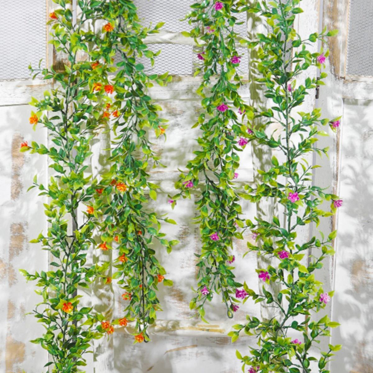 Rattan Pothos Leaf Faux Green Vines: Air Conditioner & Downspout Cover Decoration Chili Leaf Vine - No Flowers