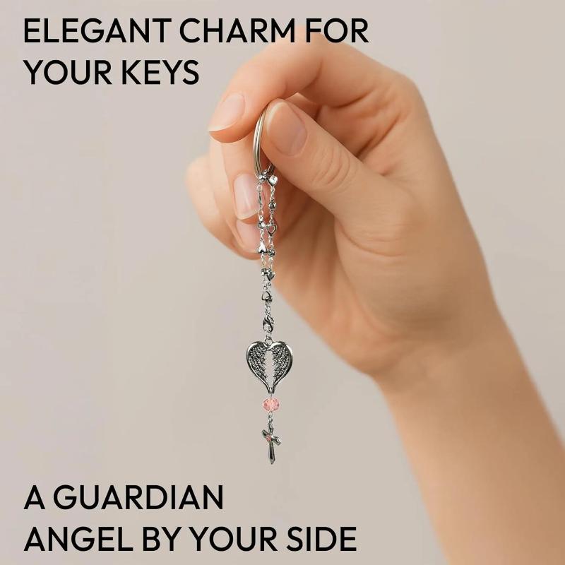 Cute Angel Wing Heart Keychain Car Steering Wheel Decor Rear View Mirror Hanging Charm Auto Interior Accessories