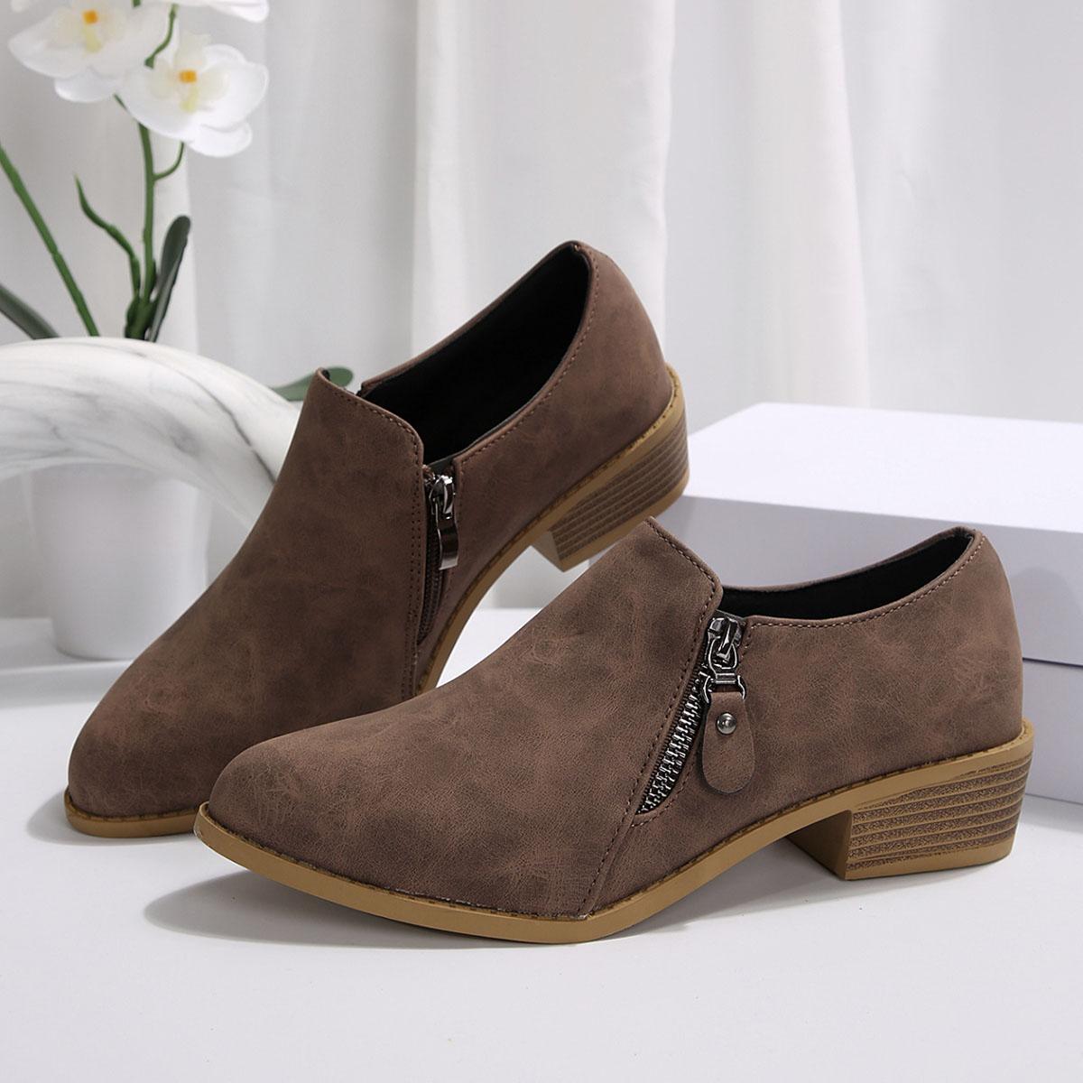 

Fashion Comemore Retro British Style Ankle Boots for Women Spring Autumn New Round Head Thick Heeled Women s Shoes Casual Short Botas 36 коричневый