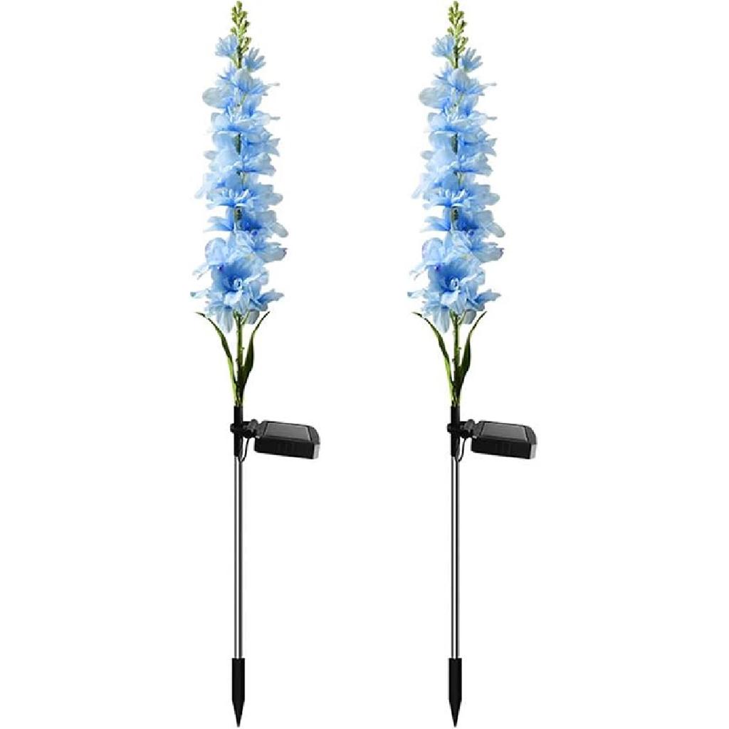 2 Pack 29.5 Inch Solar Hyacinth Flower Lights Outdoor Decorative, Purple Silk Hyacinth Flower Lights for Garden Decor