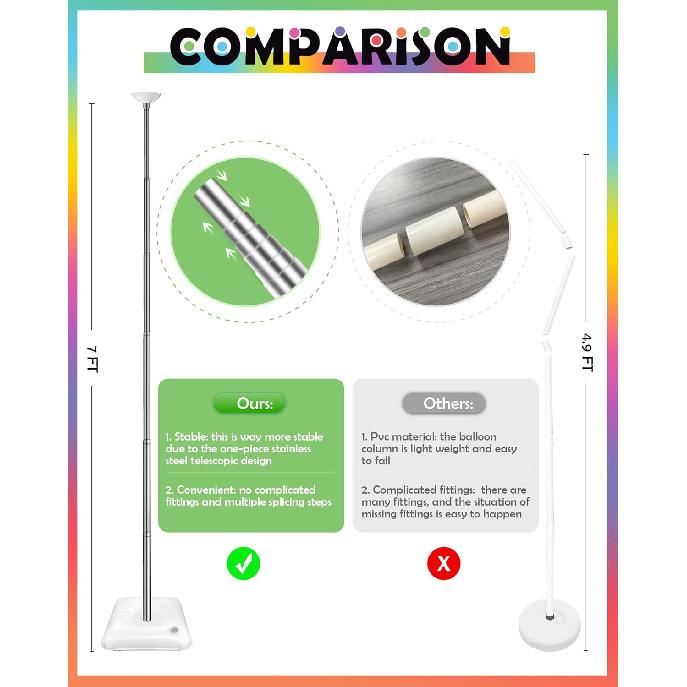 YALLOVE Balloon Column Stand Kit Sets of 2, 7 Feet Height Adjustable Balloon Tower Pillar with Reusable Metal Telescopic Design for Birthday,