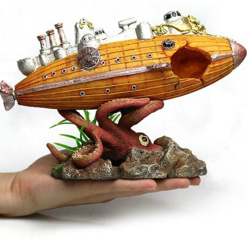 Creative Aquarium Landscaping Sunken Ship Octopus Airship Warship Rockery Decoration Submarine Shelter Aquarium Landscape