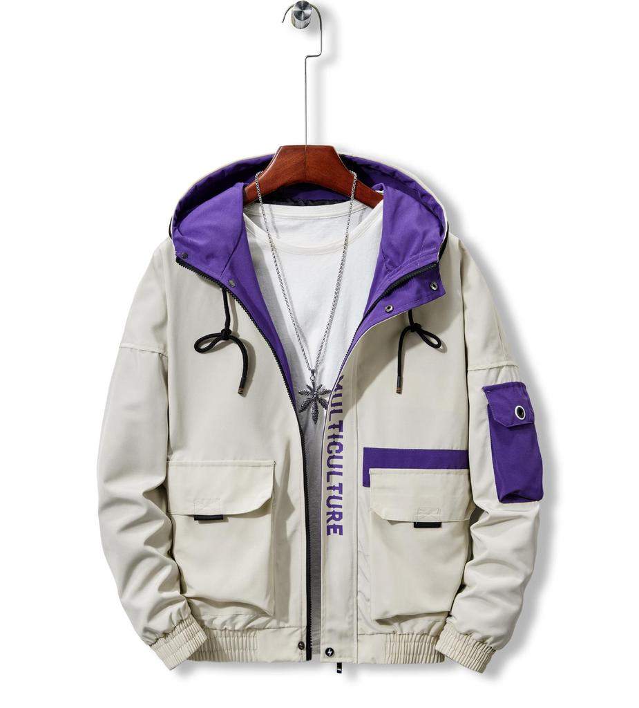 Męska duża kurtka wiatrówka z kapturem i wieloma kieszeniami - lekki płaszcz na wiosnę/jesień