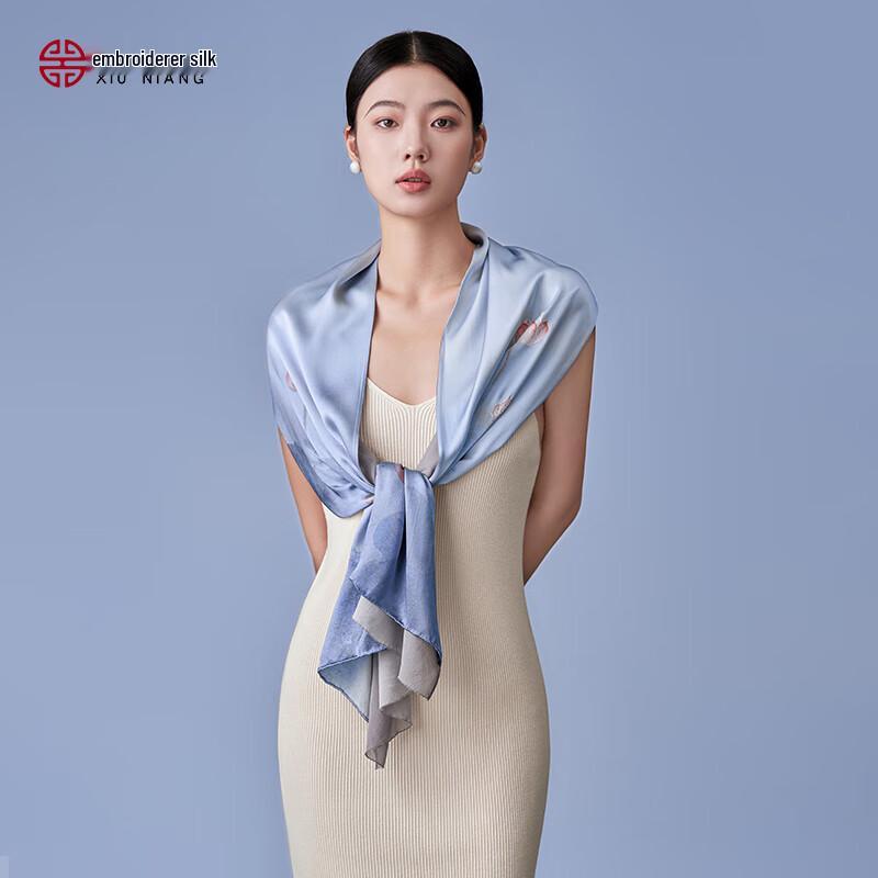 Xiuniang Su Embroidery Mulberry Silk Luxury Shawl Scarf
