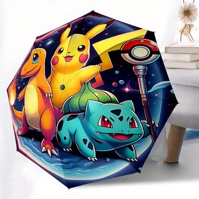 Paraguas Automático Plegable Compacto Pokemon, Tejido Duradero para Viajes Casuales Compañero para Exteriores a0822068