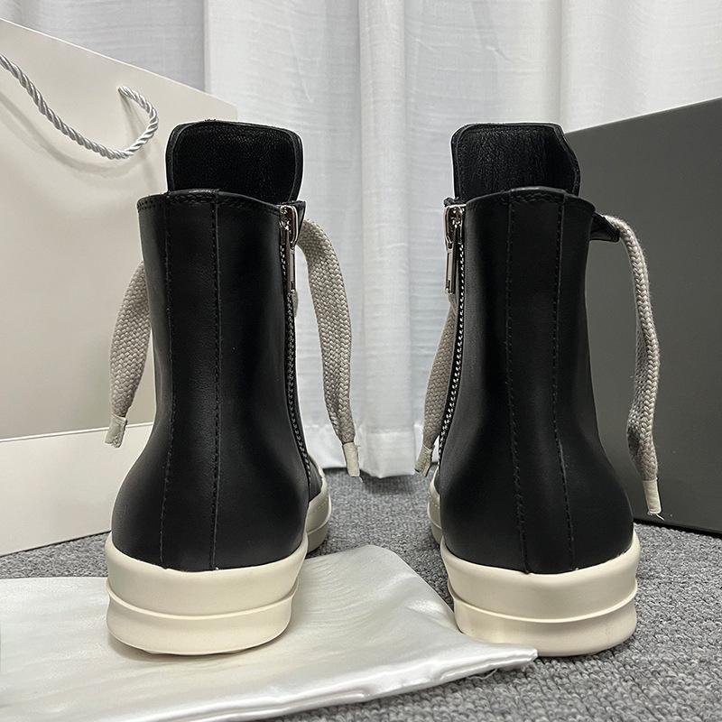 High Top Genuine Leather Men and Women's Casual Shoes Round Toe Side Zippers Ankle Boots Lace Up Unisex Counple Sneakers Shoes