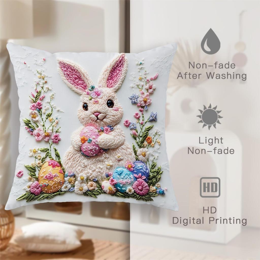 Easter Bunny Pillowcase 18x18 Inches Winter Print Decorative Pillowcase Vintage Holiday Decorative Pillowcase Sofa Bed Decoration
