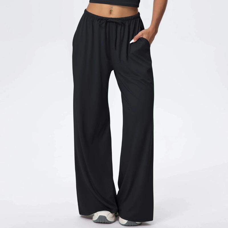 Side Pocket Wide Leg Pants Loose Casual Sports Pants Women's Elastic Drawstring Fitness Running Gym Yoga Women's Pant