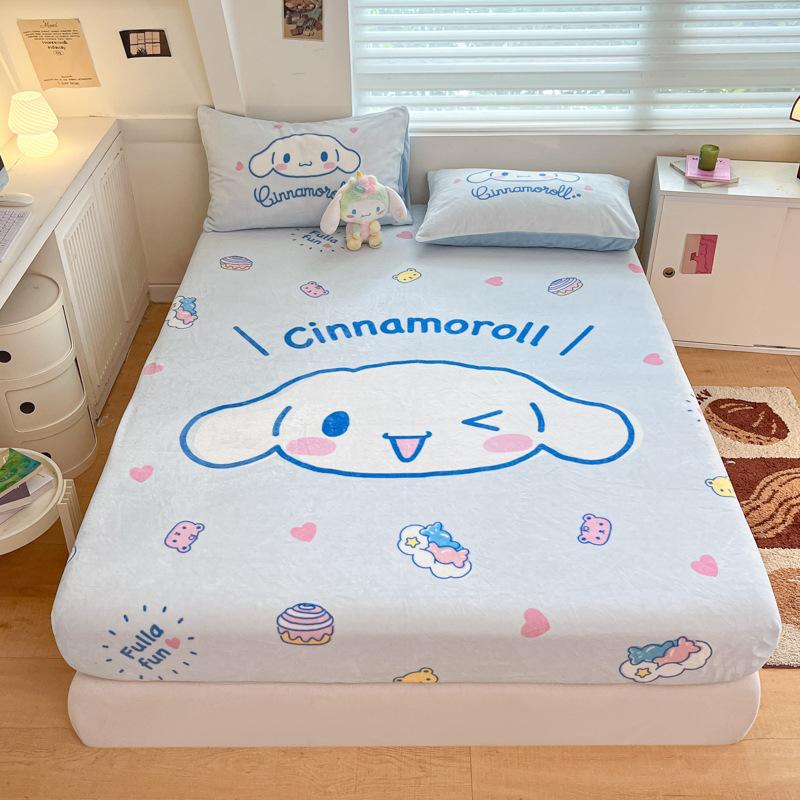 3D Pattern K-Kuromi Soft Bedding Fitted Sheet Deep Pocket 30Cm Cartoon H-Hello Kitty Fitted Sheets Fade Resistant Multiple Sizes