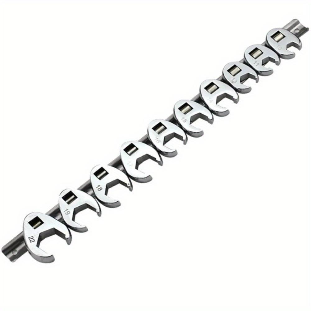 Set of 10 Crowfoot Wrenches with a 3/8 Inch Drive, Ranging from 10 To 22Mm, Designed for Use with Torque Wrench Keys