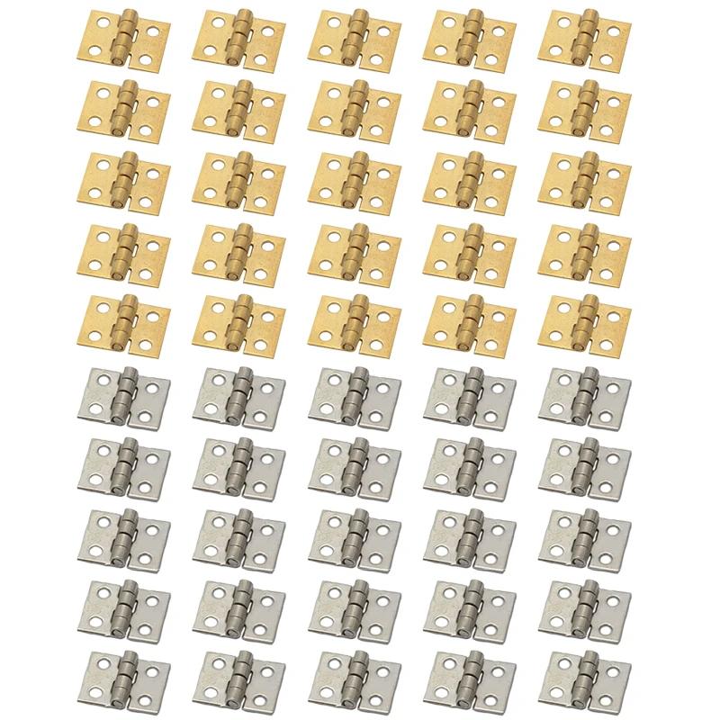 50pcs Brass Plated Mini Hinge Small Decorative Jewelry Wooden Box Cabinet Door Hinges With Nails Dollhouse Furniture