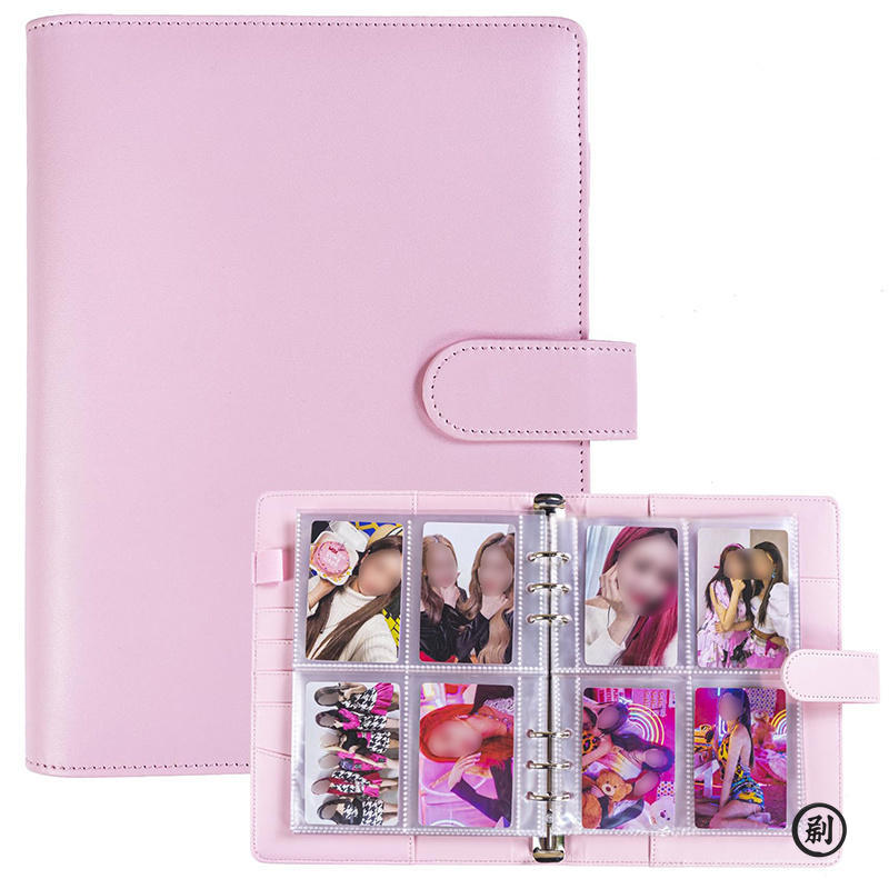 A5 Notizbuch Fotokartenbinder 25 Stück Seite(4 Fächer)  PU Leder Loseblatt Organizer Fotoalbum Kpop Fotoalben Idol Karten