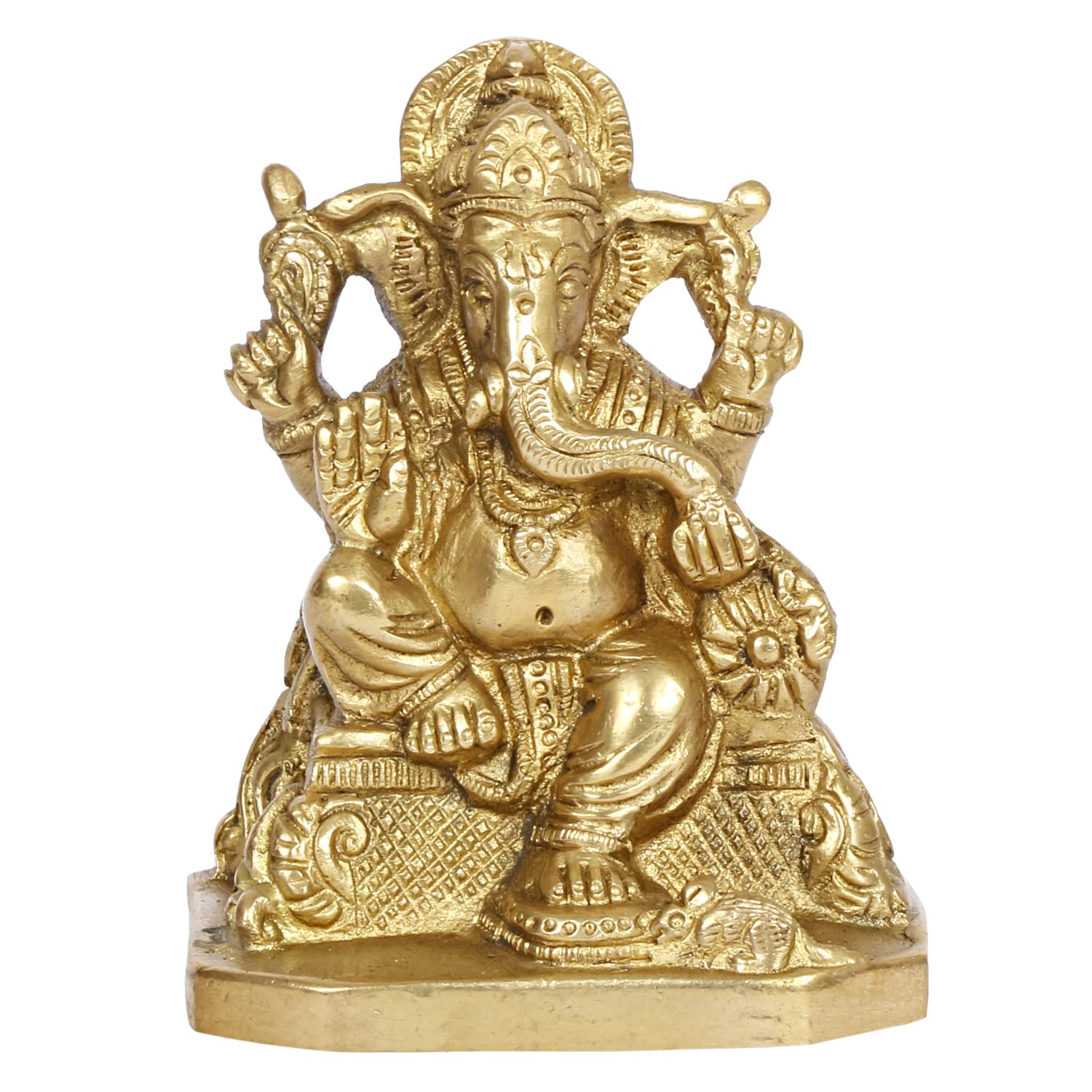 Идол Бхагвана Ганеши из чистой латуни, Мурті Ганеши Ganpati Bappa, Золотой - 4 дюйма