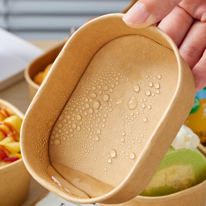10Pcs/Set Disposable Lunch Box Kraft Paper Square Lunch Box Fast Food Packing Boxes Paper Bowls With Lid Household Bento Boxes