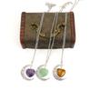 Natural Stone Crystal Amethyst Powder Crystal Moon Love Pendant Necklace Hollow Pendant Couple Necklace N164