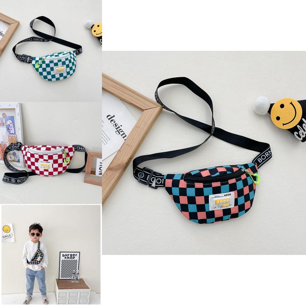 Trendy Modern Cool Boys Chest Bag Stylish Kids Waist Bag Checkered Small Crossbody
