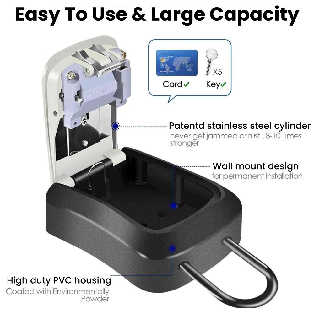 Wall Mounted Key Safe Box 4 Digit Combination Password Outdoor Key Storage Safe Box Weatherproof Wall Mounted Lock Box for Keys