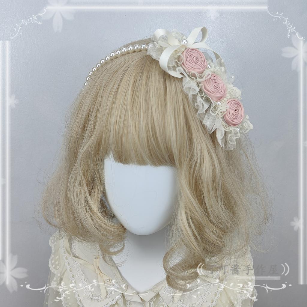 Original Handmade Ribbon Rose Headband Kc Lolita Pearl Headbands Elegant and Simple Versatile Hair Accessories for Women