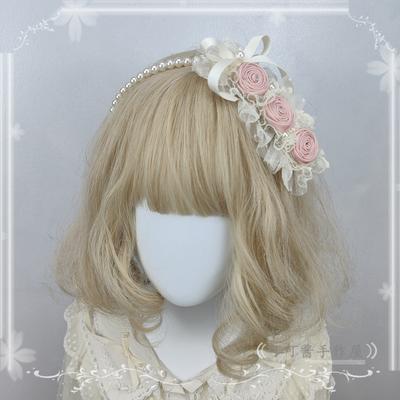 Original Handmade Ribbon Rose Headband Kc Lolita Pearl Headbands Elegant and Simple Versatile Hair Accessories for Women