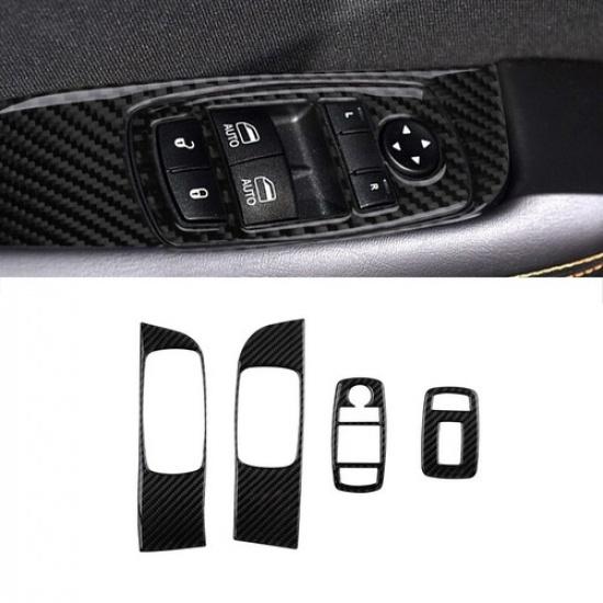 Carbon Fiber Door Window Lift Button Frame Cover For Dodge Challenger 2015-