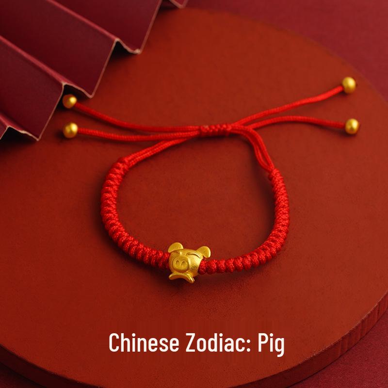 Long-lasting Sand Gold Zodiac Red Rope Bracelet - Chinese Style Couples & Besties Dragon Year Accessory