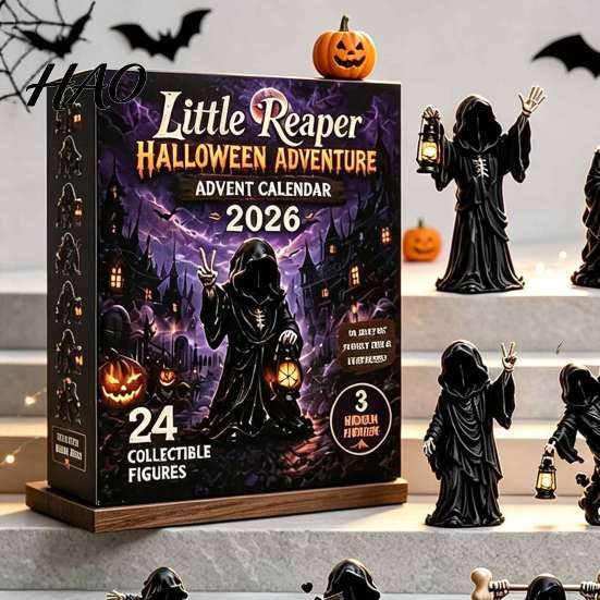 Countdown Calendar for Halloween Grim Reaper Advent 2026, 24-Day with 24 Spooky Desktop Decorations Pcs Mini 2D Flat Black Robed Figures Kids, Adults
