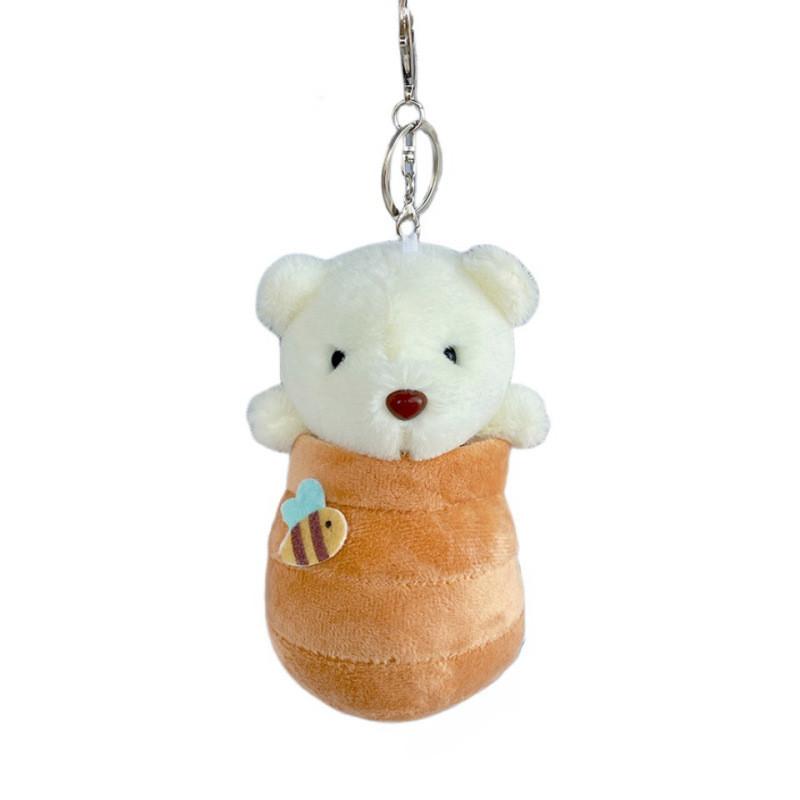 Adorable Cartoon Bear Plush Keychain With Honey Jar Short Plush Stuffed Animal
