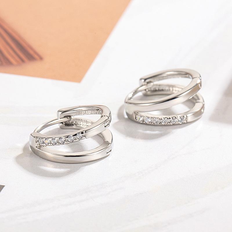 Double-layer Simple Unilateral Zircon Ear Buckle Women's Simple Fashion Plain Trendy Daily