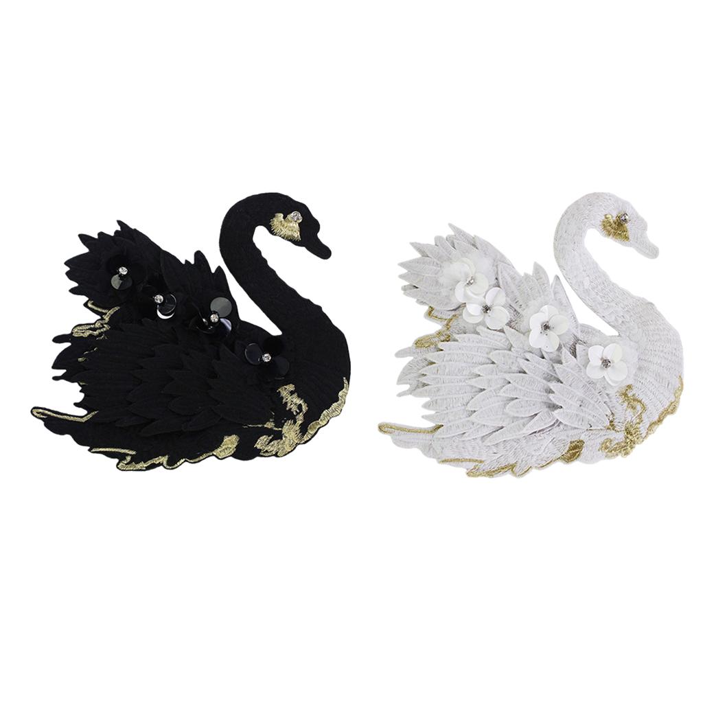 3D Embroidery Swan Patches Sew on Applique Patch for Clothing Jeans Crafts - White Swan, 24x21cm