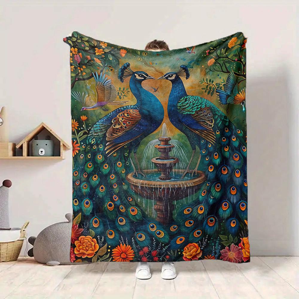 1PC Peacock Garden Fountain Blanket, Throw For Sofa, Bed, Travel, Printing Blanket With Soft And Warm Fabric yy250918161