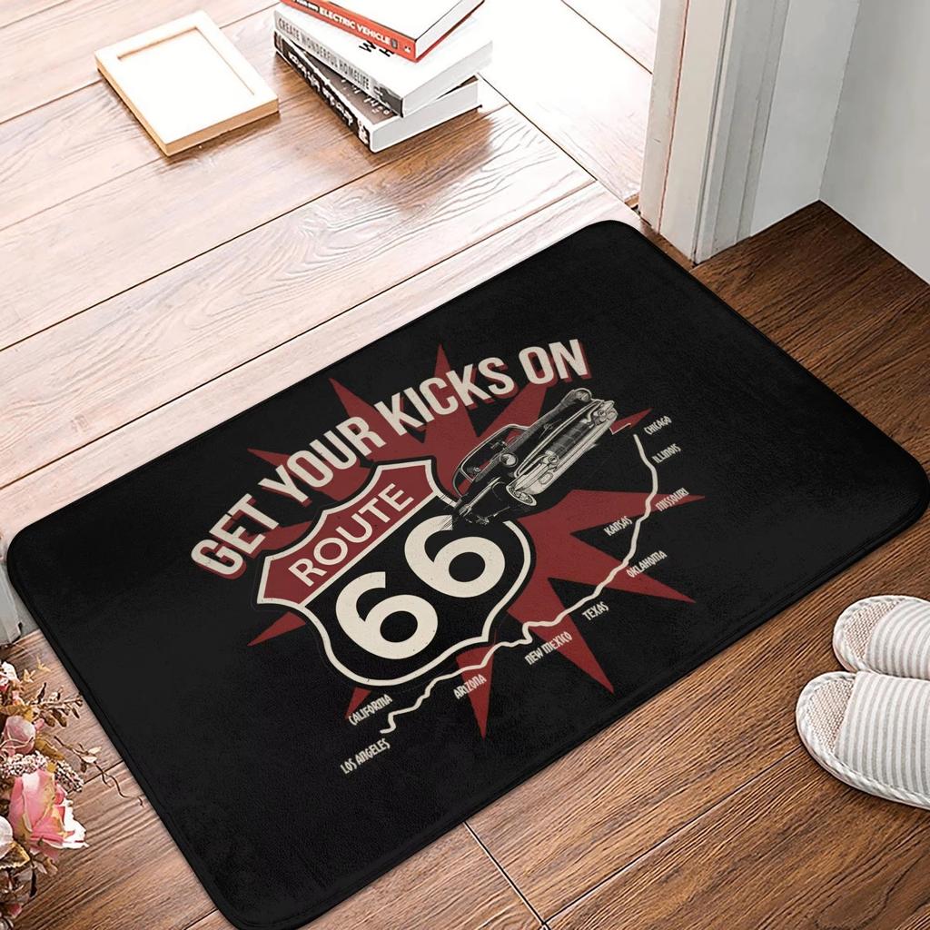 Route 66 Front Door Mat Anti-Slip Outdoor Americas Highway Doormat Kitchen Balcony Entrance Rug Carpet Historic Route 66