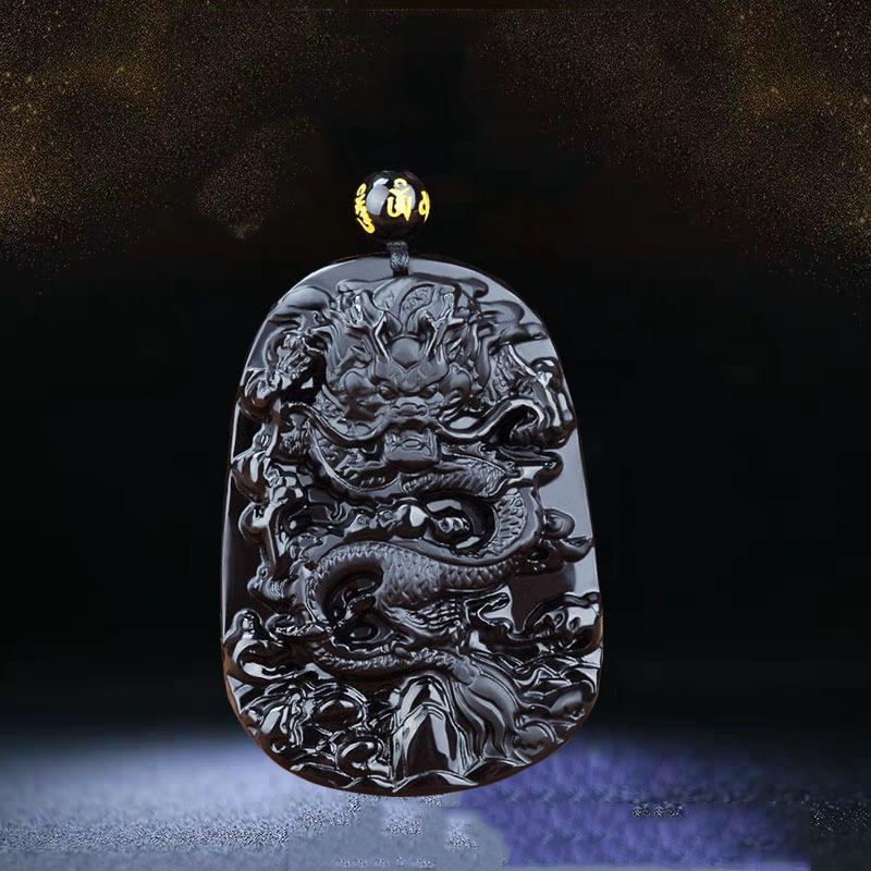 Exquisite Frosted Obsidian Dragon Brand Tyrannosaurus Rex Pendant Necklace for Men and Women