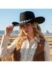 Damen Filz Cowgirl Hut Breiter Rand Perlenverziert Westernhut Für Tägliches Tragen Party