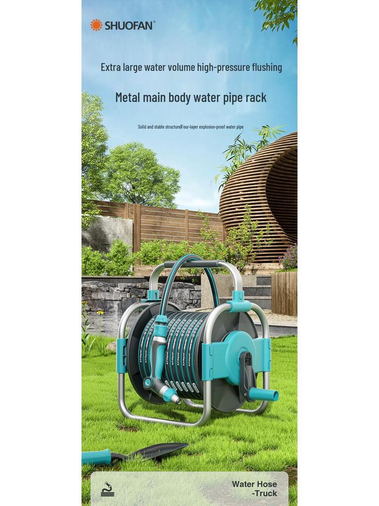 High-Pressure Car Wash Gun with Hose, Anti-Freeze Connector, Storage Rack, and Reel for Garden and Household Use