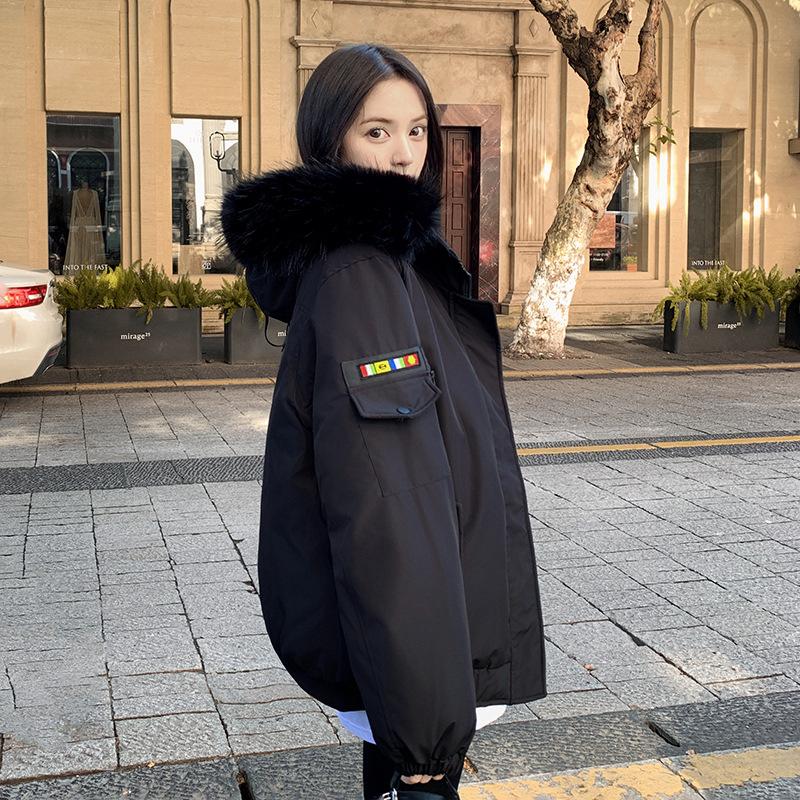 

Женские короткие парки с капюшоном и хлопковой подкладкой, ветрозащитные, утепленные, теплые, зимние куртки с меховым воротником S чёрный