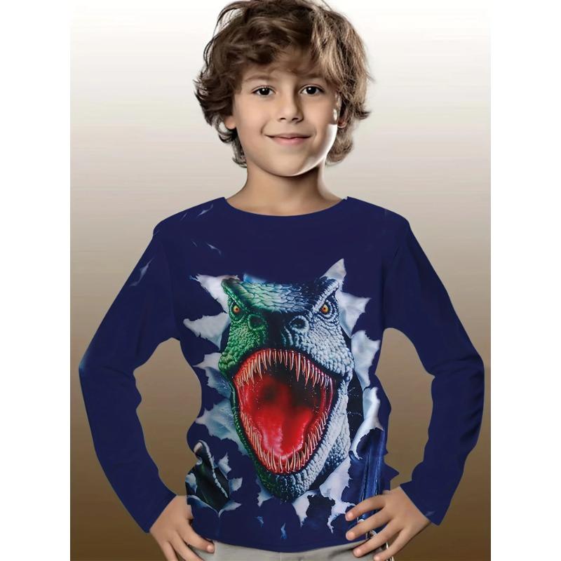Vêtements pour enfants T-shirt garçon Manches longues Imprimé dinosaure dessin animé 3D Haut