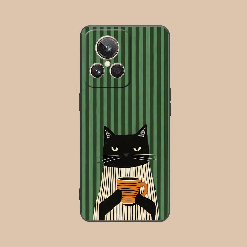 Cute Coffee Cat Matte TPU Mobile Phone Case for Realme GT 8 Neo Pro C75 73 71 C67 65 C55 53 C35 31 C20 15 Colorful Cover