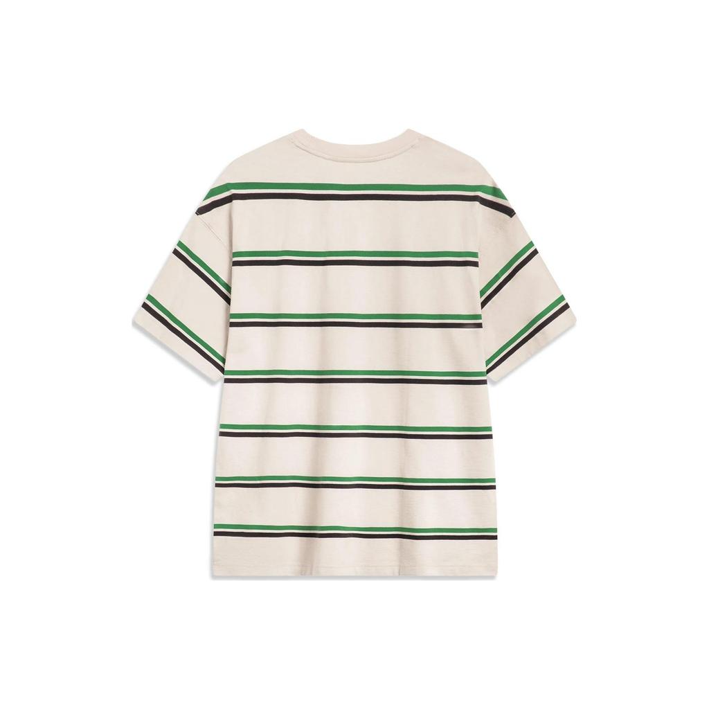 Li Ning Sports Lifestyle Series Striped Loose Short Sleeve T-Shirt Unisex Tops Light-Green AHST597-2