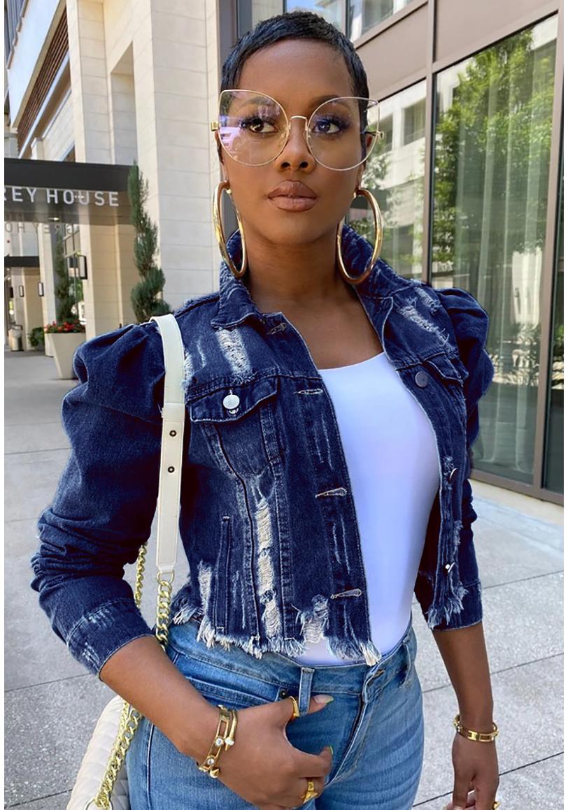 European & American Style Sexy Slimming Denim Jacket for Women M темно-синий