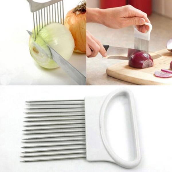 Vegetable Cutter Kitchen Gadget Stainless Steel Easy Onion Holder Slicer Tools