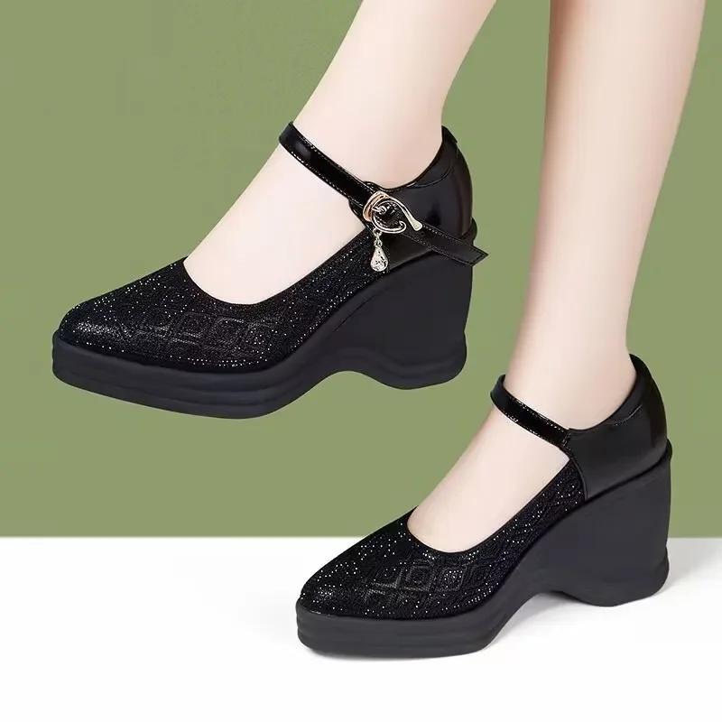 Fashion Shoes for Women Pointed Toe Women's Sandals Buckle Strap Crystal High Heels Fashion Office and Career Sexy Platform Wedge Pumps