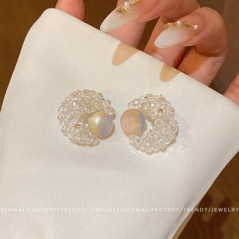 Цветные серьги-полумесяцы с бисером, женский дизайн, серьги-пусеты, маленькие, свежие, украшения для ушей