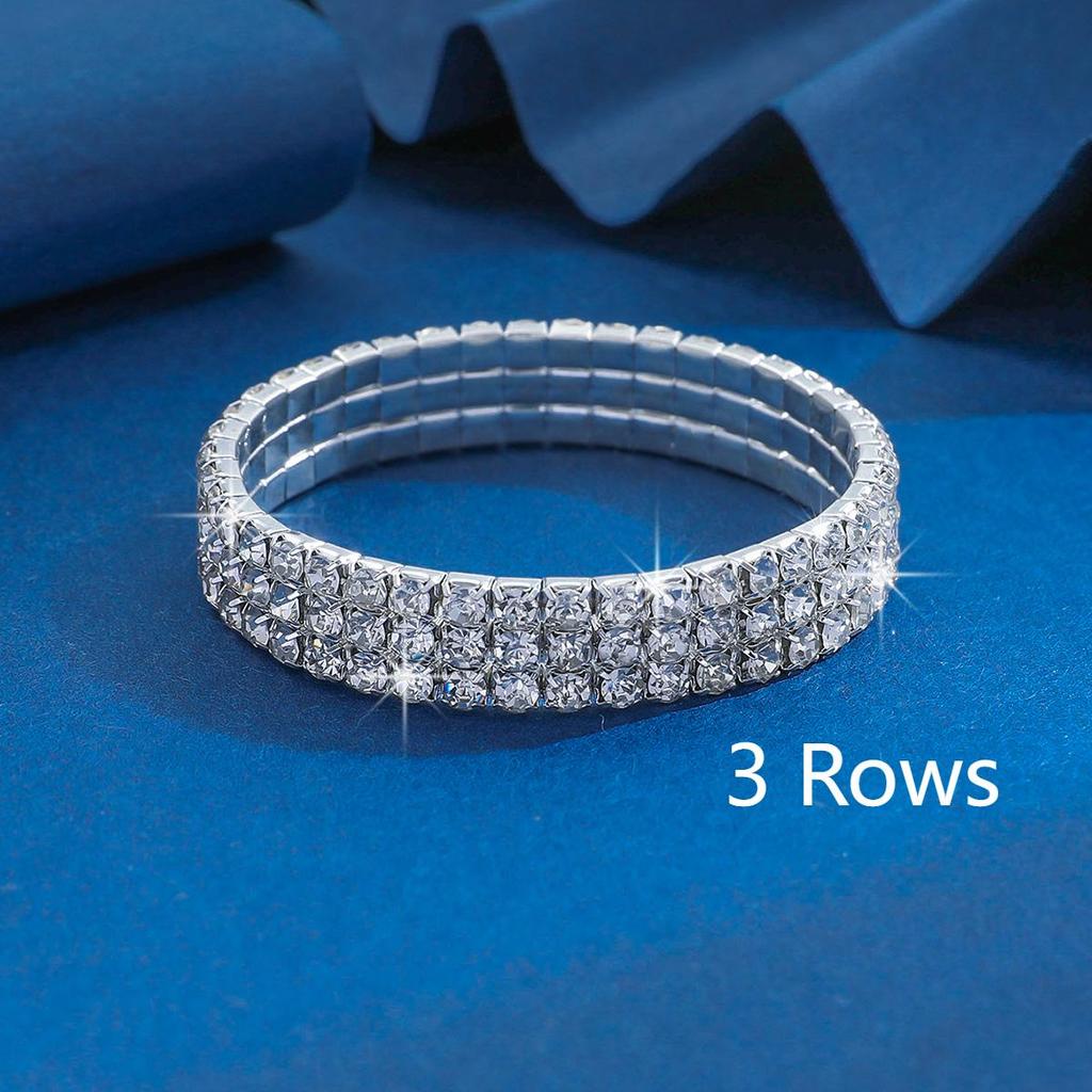 Bracelet Tendance Luxe Léger Multi-rangs Réglable Élastique Zircon Complet Zircon Adapté pour Voyage, Fête, Festival Cadeaux