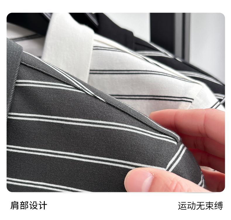 Half zipper for easy on and off: Summer long staple cotton men's striped business casual polo shirt