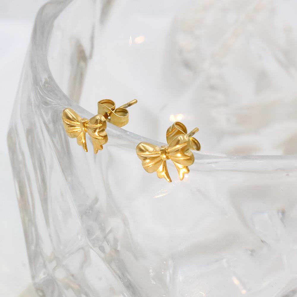 The Same 18K Gold Titanium Steel Jewelry Earrings, Simple Small Fragrant Style Bow Stud Earrings, Women'S High-End Sense