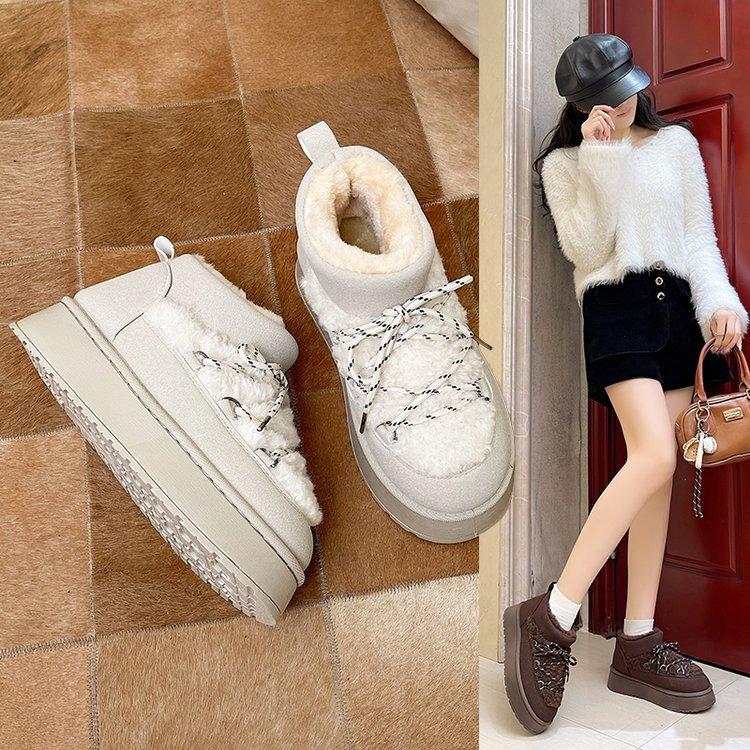 Women's Large Size Soft Sole Winter Warm Fur Snow Boots Padded Lined Ankle Boots Anti-slip Hiking Casual Sports Cotton Boots